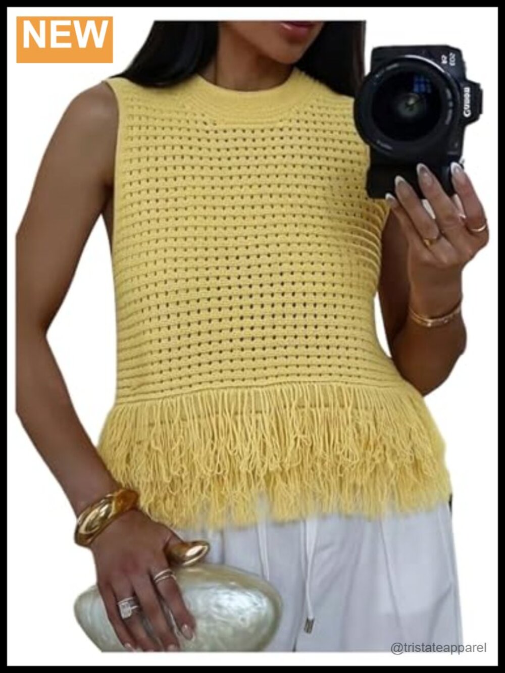 Women's Crochet Knit Fringe Tassel Tank Top Hollow Out Sleeveless Boho Vest